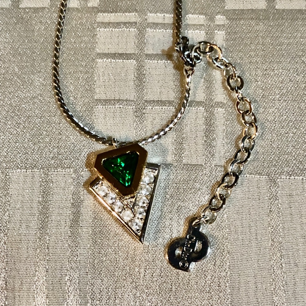 Christian Dior Emerald Green & Ice Clear Chrystal V-Necklace & Earring Set Vtg. - Picture 6 of 14